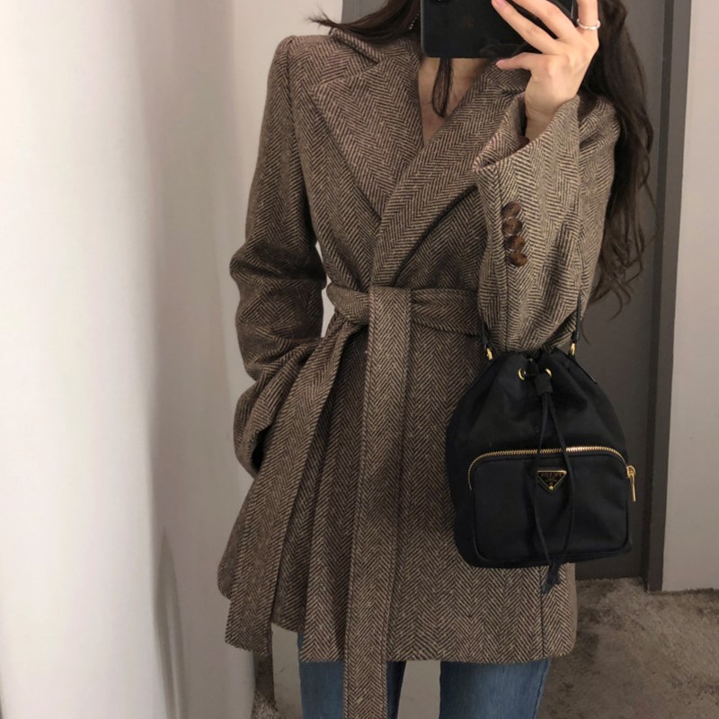 毛呢外套女2018秋冬新款复古休闲系带加厚呢子小西装短款外套女装|ruв категории Женская одежда, шерстяные пальто - от Buy2taobao.com для оказания профессиональной услуги покупки агента Taobao