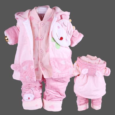 秋冬装1岁2男宝宝6个月9婴幼儿3冬天0婴儿童纯棉衣服马甲三件套装