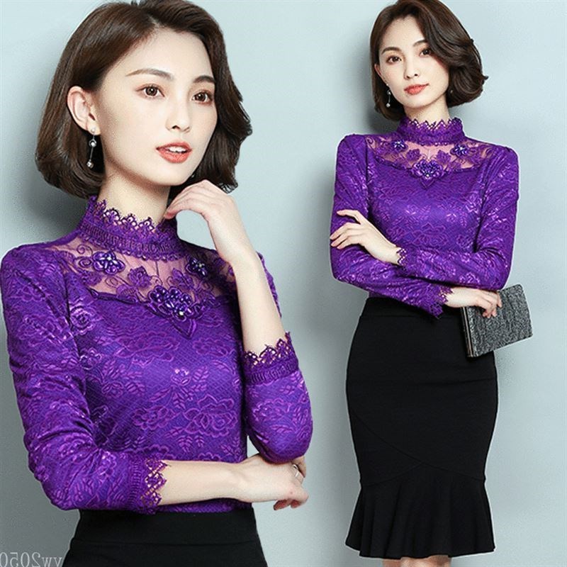 Plush thickening keep warm Underwear High collar lace Long sleeve middle age lady jacket Base coat Exorcismin the Women's clothing/Boutique , Lace shirt/Chiffon shirt category - from Buy2taobao.com to provide professional Taobao agent buy service