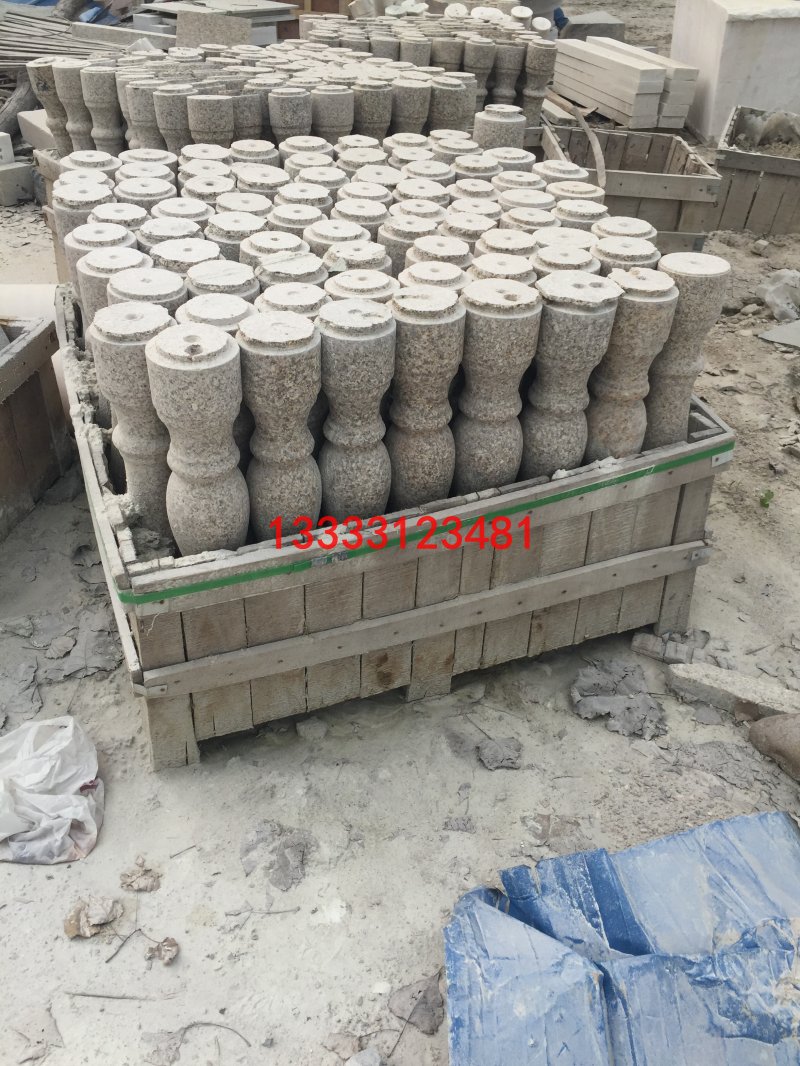 石雕阳台柱黄锈石阳台柱圆柱汉白玉扶手地铺石栏杆护栏小区摆件