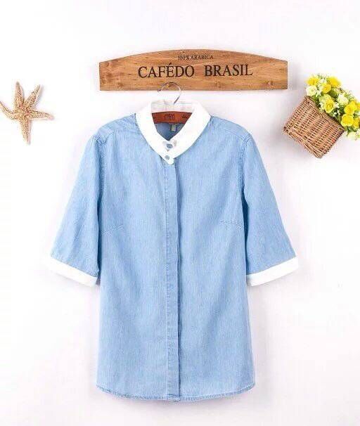 2018 Early autumn cowboy shirt pure cotton literature jacket Korean Edition Easy leisure time Sleeve shirt thinin the Women's clothing/Boutique , Shirt category - from Buy2taobao.com to provide professional Taobao agent buy service