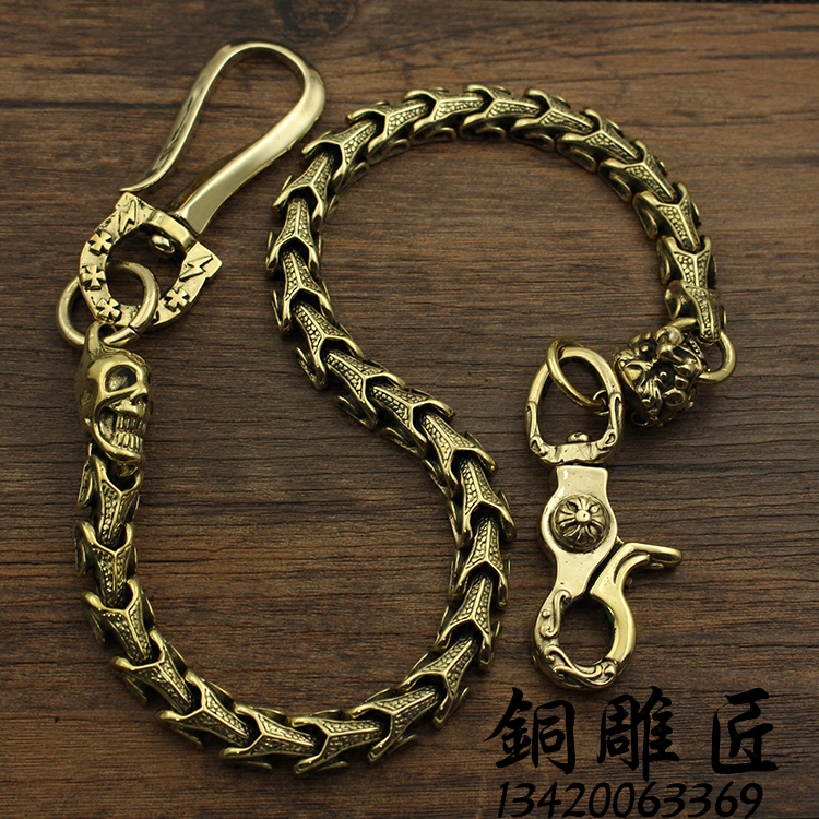 铜雕匠 机车钥匙链创意手工纯铜黄铜腰链男笑脸骷髅财布金属裤链|ruв категории Аксессуары, сумки и обувь/аксессуары для ремня, пакет аксессуаров, брелок - от Buy2taobao.com для оказания профессиональной услуги покупки агента Taobao