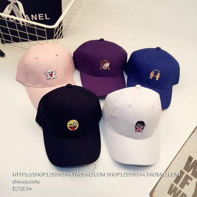 宿搞怪表情图案弯檐鸭舌帽子韩国女棒球帽男夏