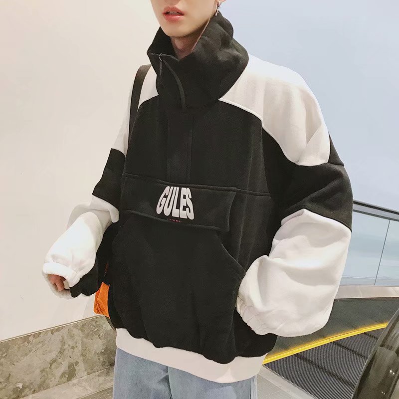 Korean version of the influx of bf Loose Hip-Hop ulzzang student Color matching Half Zip jacket ins Ultra-fire Sweaterin the Men's clothing, Sweater category - from Buy2taobao.com to provide professional Taobao agent buy service