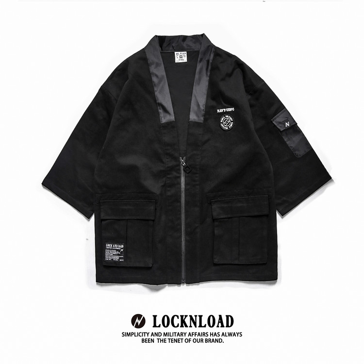 机能风阿美咔叽工装口袋外套和服潮男港风暗黑街头五分袖风衣开衫|ruв категории Мужская одежда, ветровка - от Buy2taobao.com для оказания профессиональной услуги покупки агента Taobao