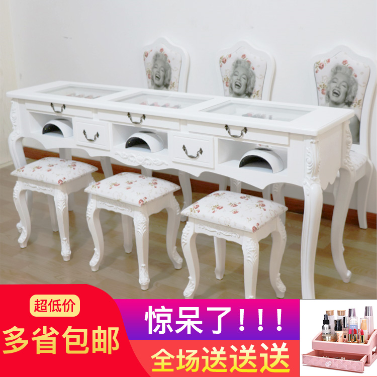 包邮新款玻璃面美甲桌椅套装组合单双三人双层欧式简约展示柜凳子|msdalam kategori Perniagaan/perabot pejabat, Salon/Beauty Furniture, Jadual Manicure - dari Buy2taobao.com untuk memberikan perkhidmatan ejen Taobao profesional membeli