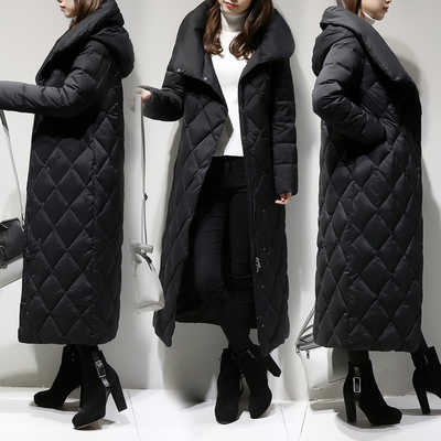 2017新款女装冬装宽松长款羽绒服女黑色显瘦超长过膝连帽外套加厚