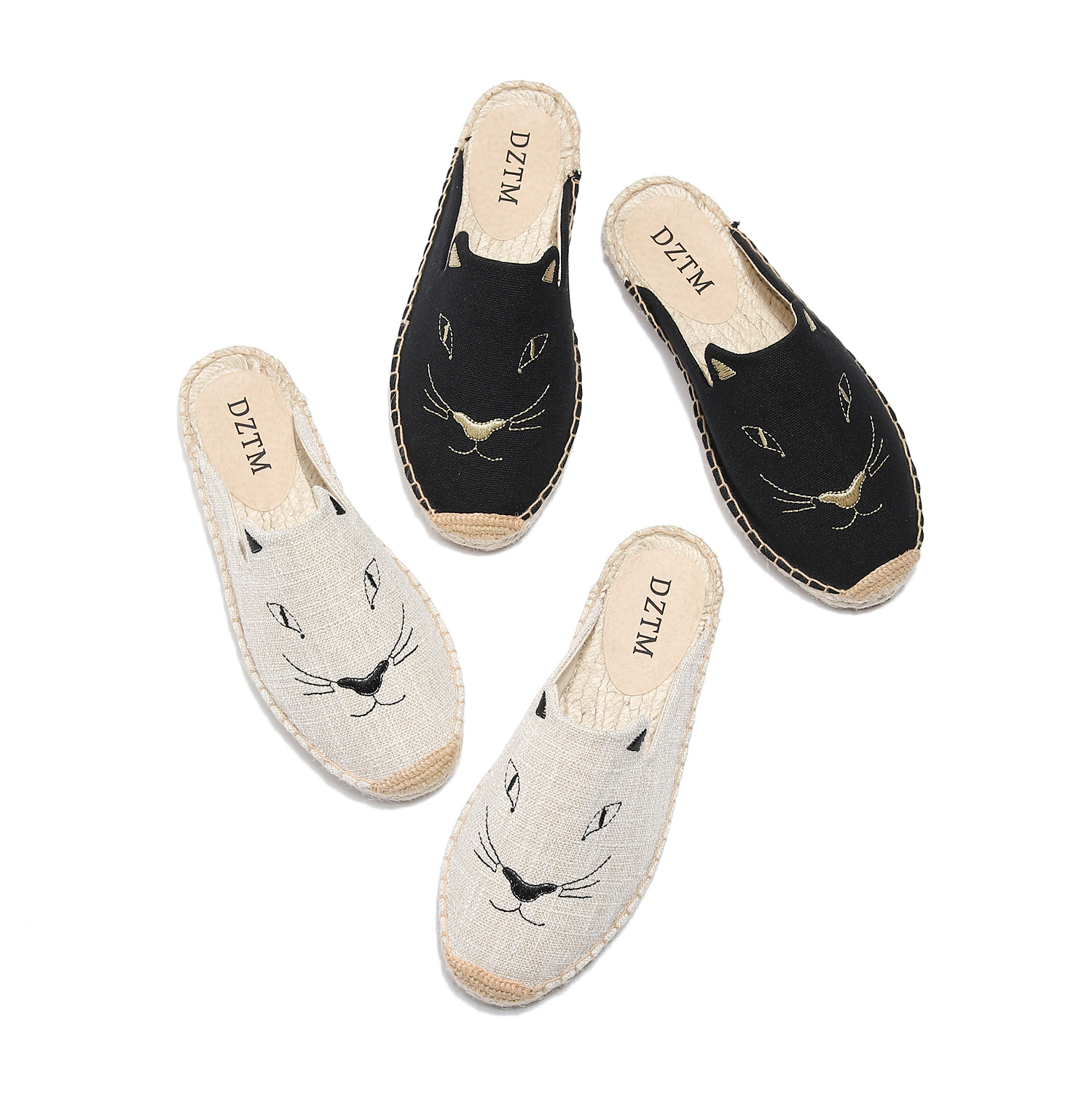 2019 Spring New products Embroidery Kitty Baotou slipper Flat bottom Half dragged Straw Fisherman shoes Sandy beach Sandalsin the Women's Shoes, Slippers  category - from Buy2taobao.com to provide professional Taobao agent buy service