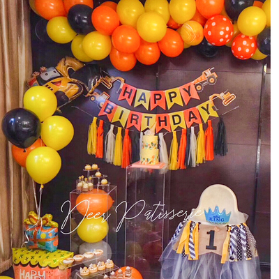 工程车小汽车主题生日气球男孩布置装饰扮挖掘机警车飞机背景墙套