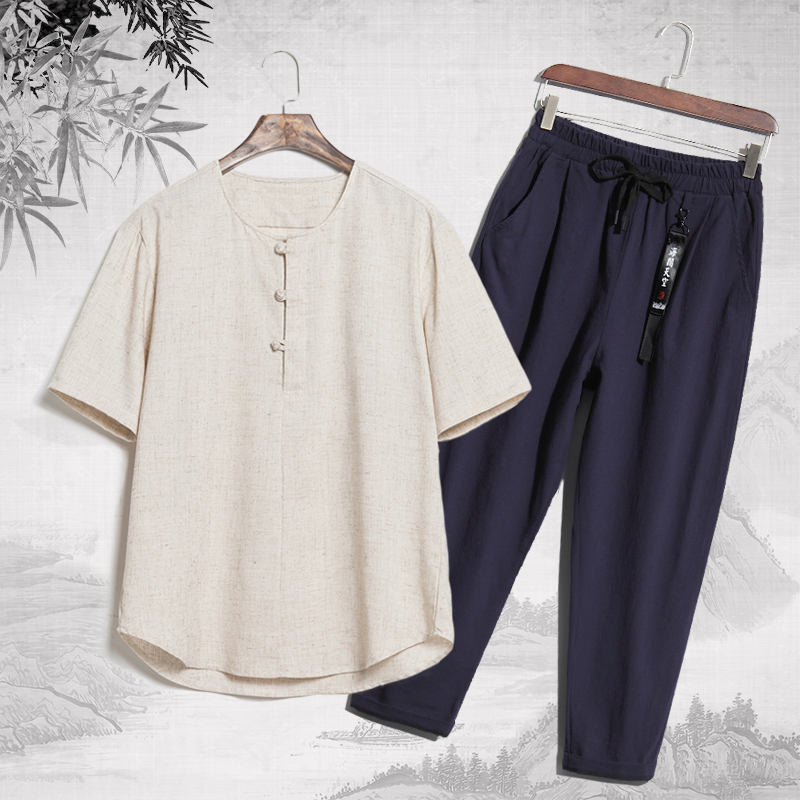 Large Chinese style Solid Cotton and hemp suit Middle and old age dad Easy Chinese style Retro Flax suit trousersin the Men's clothing, Set , Other Suit category - from Buy2taobao.com to provide professional Taobao agent buy service