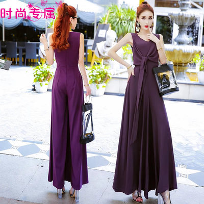 v领无袖休闲绑带连体裤女夏季2018新款韩版高腰阔腿连衣裤显瘦潮