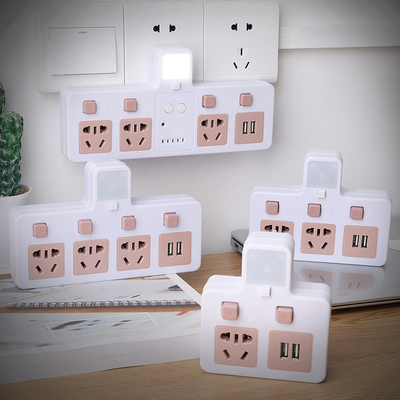 定时插座转换器带小夜灯一转多功能扩展USB充电插排插板防雷插头