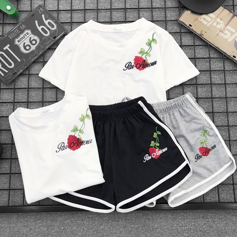 motion suit Summer wear Korean Edition fashion Embroidery Short sleeved shorts 2018 summer Casual Wear Two suitin the Women's clothing/Boutique , Set/Student uniforms/Work uniforms , Leisure sports suit category - from Buy2taobao.com to provide professional Taobao agent buy service