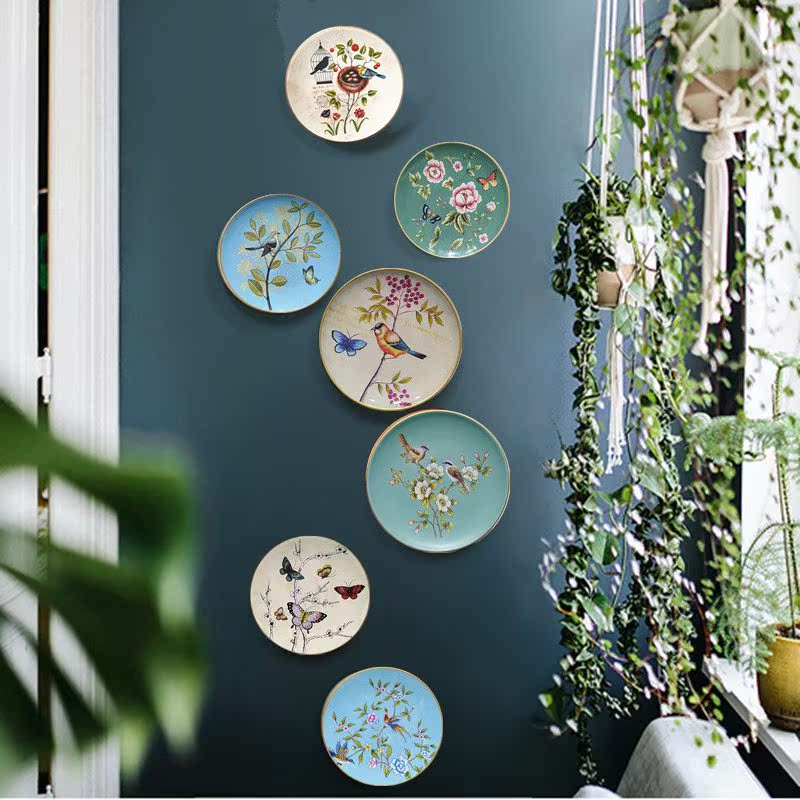欧式创意陶瓷盘子装饰墙面挂盘蓝色简约背景玄关壁饰墙挂工艺品|ruв категории Домашний быт, декоративная посуда, декоративные сидит диск/висит диск - от Buy2taobao.com для оказания профессиональной услуги покупки агента Taobao