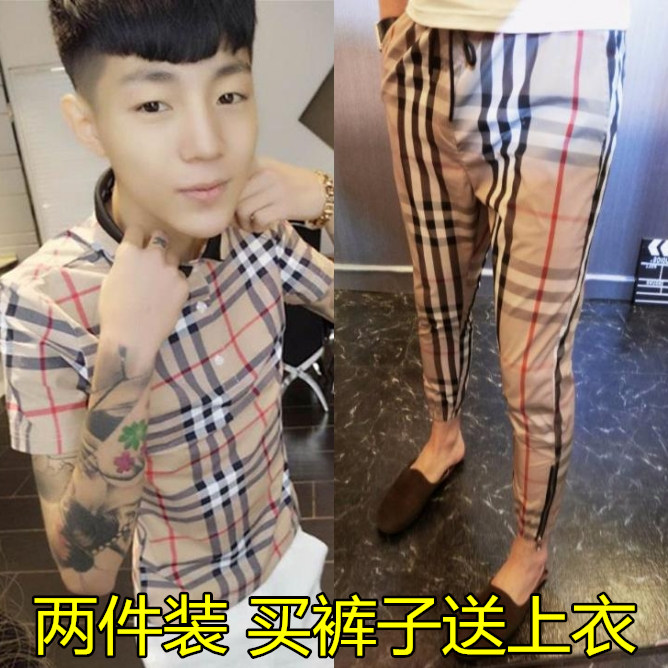 快手红人裤子休闲九分裤男修身社会人精神小伙格子9分裤韩版潮流在类目 男装, 休闲裤中 - 来自Buy2taobao.com提供专业的淘宝代购服务