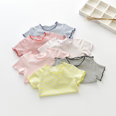 童装女童T恤2018新款儿童夏装短袖打底衫女宝宝条纹T恤衫女孩T恤