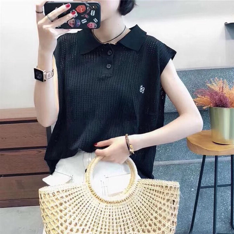 2019夏季新款韓版襯衫領紐扣套頭薄款冰絲針織衫寬松無袖上衣女在類目 女裝/女士精品, 毛針織衫中 - 來自Buy2taobao.com提供專業的淘寶代購服務