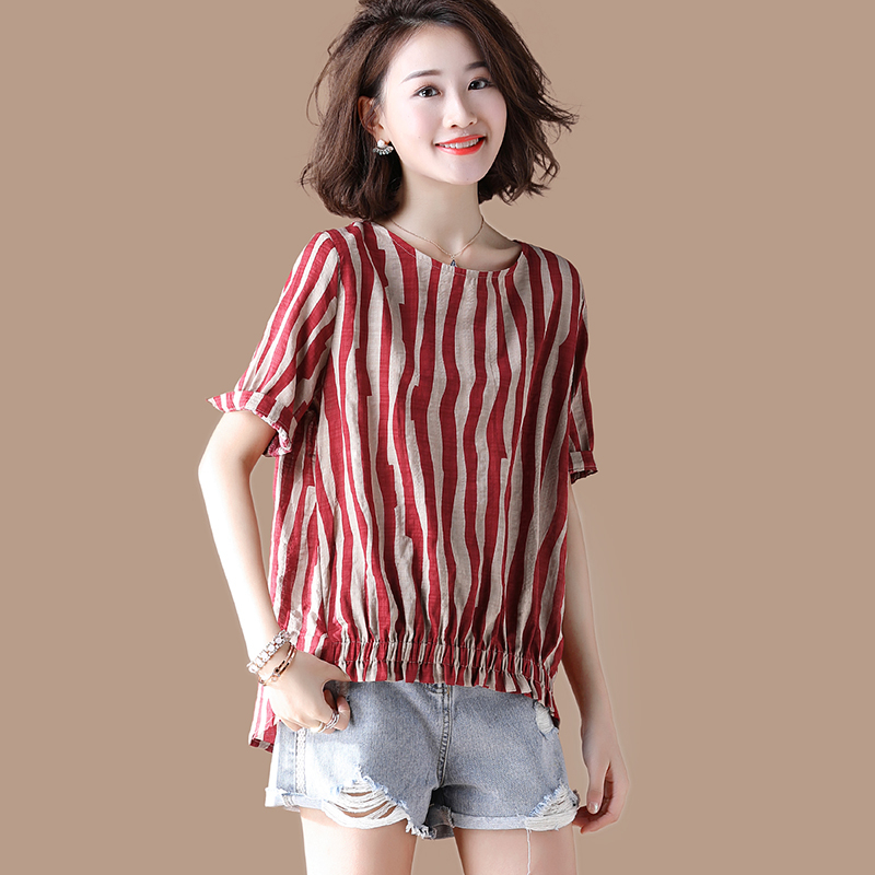 September Mexican street Original Large Short sleeved stripe shirt Socket shirt 2019 New summer Blousein the Women's clothing/Boutique , Shirt category - from Buy2taobao.com to provide professional Taobao agent buy service