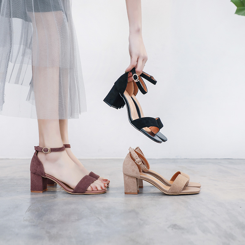 one word Sandals 2019 new pattern summer Korean Edition Versatile Net Red Fairy Wind Middle heel With crude High-heeled shoesin the Women's Shoes, Sandals category - from Buy2taobao.com to provide professional Taobao agent buy service