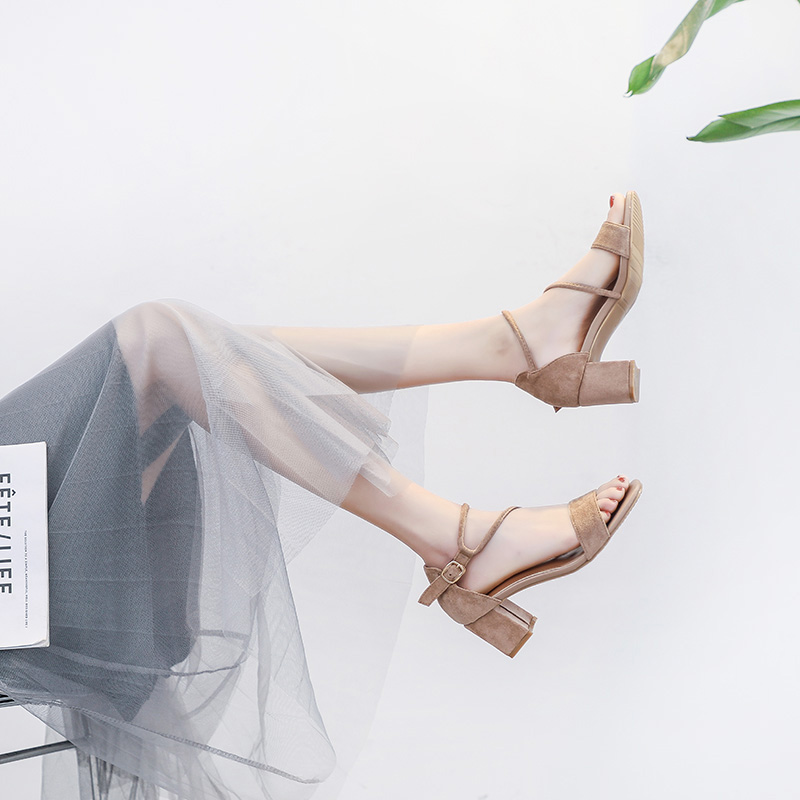 High-heeled sandals women 2019 new pattern Korean Edition one word Buckle Every evening fairy Versatile Middle heel With crude summer Women's Shoesin the Women's Shoes, Sandals category - from Buy2taobao.com to provide professional Taobao agent buy service