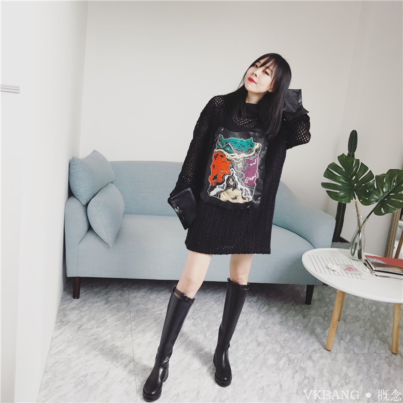 【VKBANG】正品 S=YZ獨家 黑色個性時尚網眼破洞貼圖設計圓領衛衣在類目 女裝/女士精品, 毛衣中 - 來自Buy2taobao.com提供專業的淘寶代購服務
