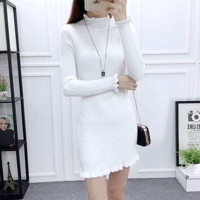 中长款半高领毛衣女2016秋冬新款修身长袖打