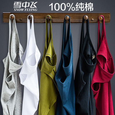 雪中飞男士背心男 纯棉打底青年透气运动修身型跨栏汗衫白色夏季