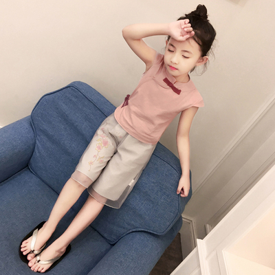 女童夏季套装2018新款女孩古典风套装女童洋气两件套