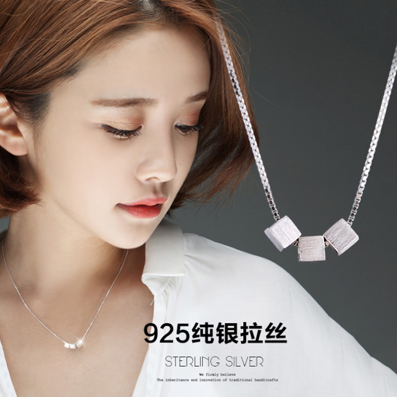 Original s925 Sterling Silver wire drawing Box Necklace Pendant clavicle Female models the republic of korea Versatile Sweet fashion giftin the Accessories/Fashion Jewelry, Necklace category - from Buy2taobao.com to provide professional Taobao agent buy service