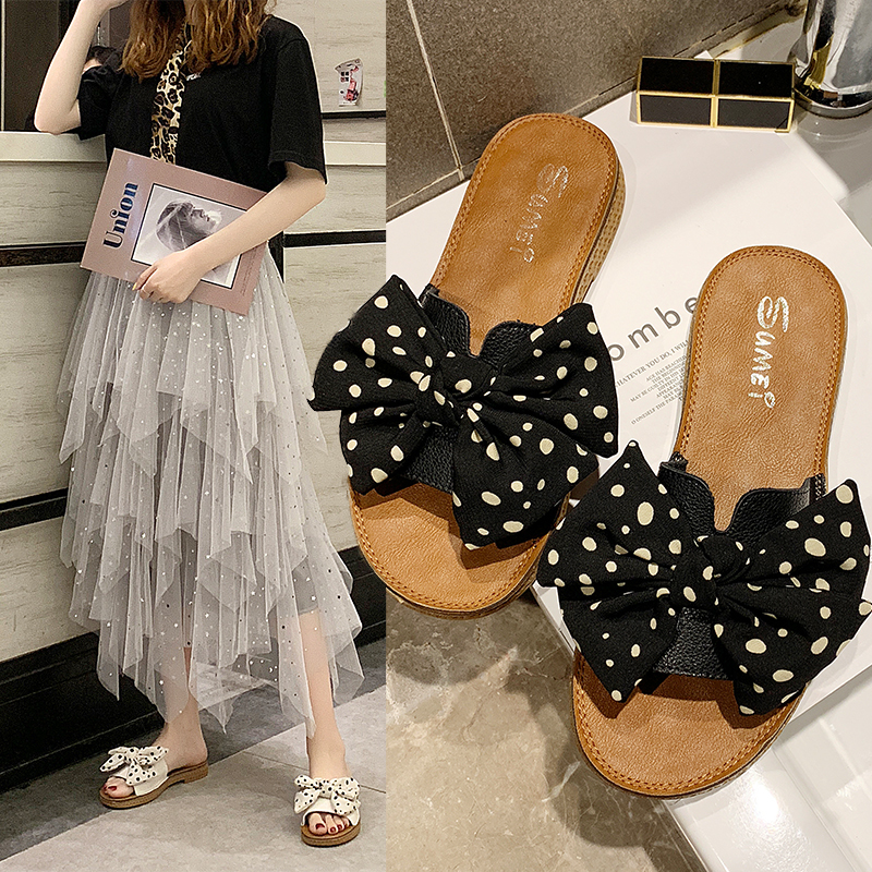Flat bottomed slippers summer 2019 new pattern Korean Edition Versatile Wave bow pregnant woman Wave soft sole Sandalsin the Women's Shoes, Slippers category - from Buy2taobao.com to provide professional Taobao agent buy service