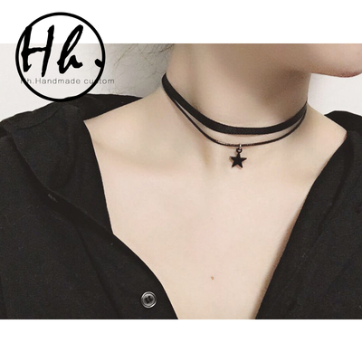choker 双层黑五角日韩颈链项圈女 颈带原宿饰品锁骨项链定制包邮
