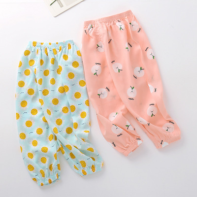儿童夏季防蚊裤灯笼裤女童男童宽松空调裤子沙长裤绵绸薄款