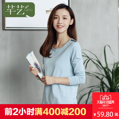 薄款t恤打底衫女长袖2017秋冬装新款韩版女装 宽松百搭文艺上衣