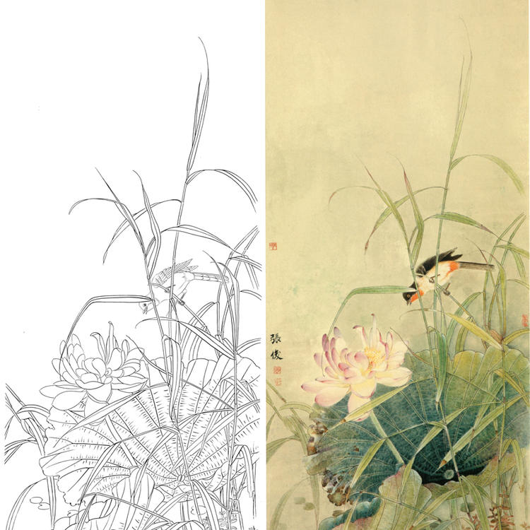 A108 Line drawing Manuscript Fine brushwork Vertical Banner Flower Lotus Material object Line drawing Print manuscriptin the Home accessories , Decorative painting , Traditional Chinese painting category - from Buy2taobao.com to provide professional Taobao agent buy service