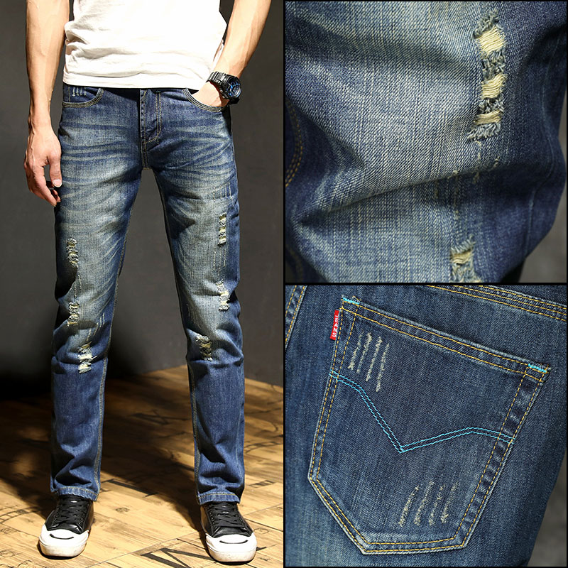 Jeans Straight Easy summer Thin section Korean Edition Trend hole leisure time Self cultivation Large man trousersin the Men's clothing, Jeans category - from Buy2taobao.com to provide professional Taobao agent buy service