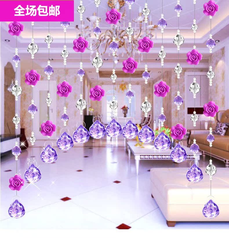 包邮玫瑰花水晶珠帘玄关隔断窗帘门帘挂帘子屏风透明色室内装饰品在类目 居家布艺, 窗帘门帘及配件, 珠帘/挂帘中 - 来自Buy2taobao.com提供专业的淘宝代购服务