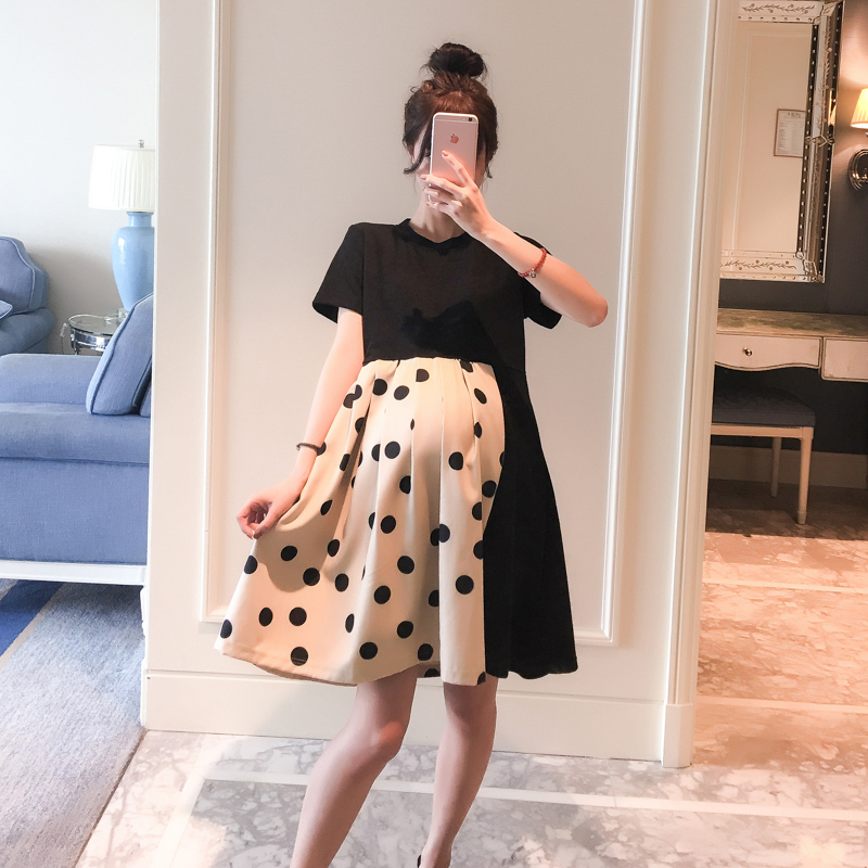 pregnant woman Dress spring clothes Western style 2019 Freaky leisure time Short sleeved Mid length version Wave Summer wear fashion skirtin the Maternity/Maternal supplies/Nutrition , Maternity , Dress category - from Buy2taobao.com to provide professional Taobao agent buy service