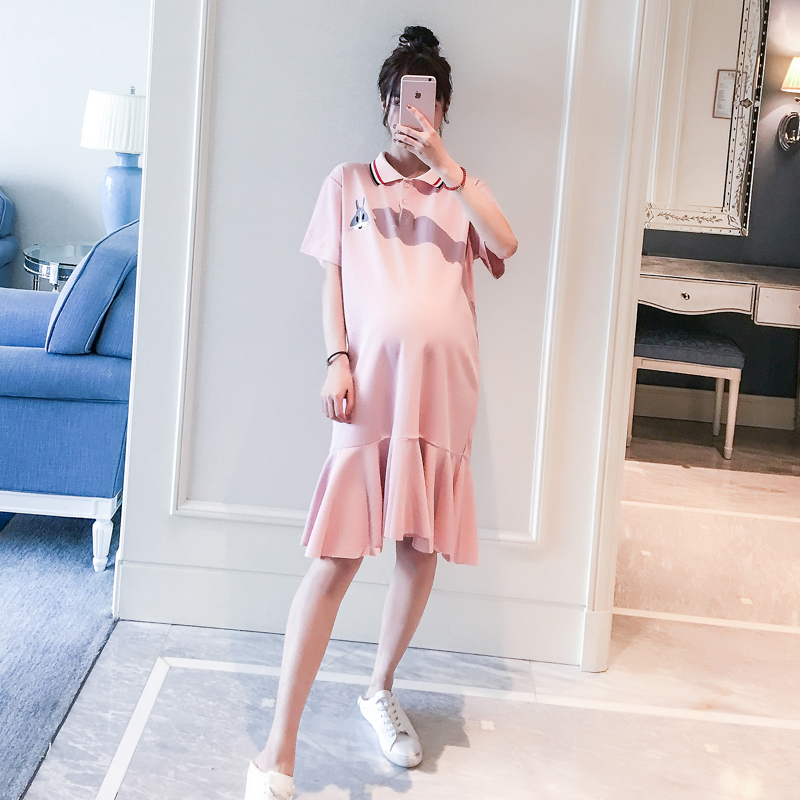 pregnant woman Summer dress 2019 Freaky 3-9 pure cotton Short sleeved rabbit Embroidery Lapel fish tail skirtin the Maternity/Maternal supplies/Nutrition , Maternity , Dress category - from Buy2taobao.com to provide professional Taobao agent buy service