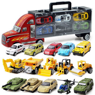合金车回力小汽车模型男孩惯性工程车仿真军事坦克儿童玩具消防车