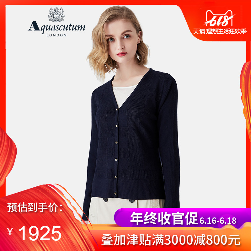 Aquascutum Aquascutum spring clothes 2019 Sweater V-neck Cardigan Long sleeve Thin section air conditionerin the Women's clothing/Boutique , Wool sweater category - from Buy2taobao.com to provide professional Taobao agent buy service