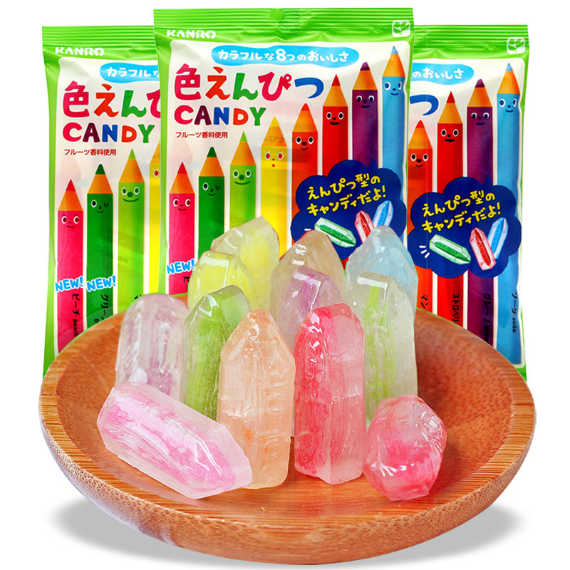 日本进口KANRO甘露  彩色铅笔糖76g*3包 蜡笔形糖果 8种口味年货