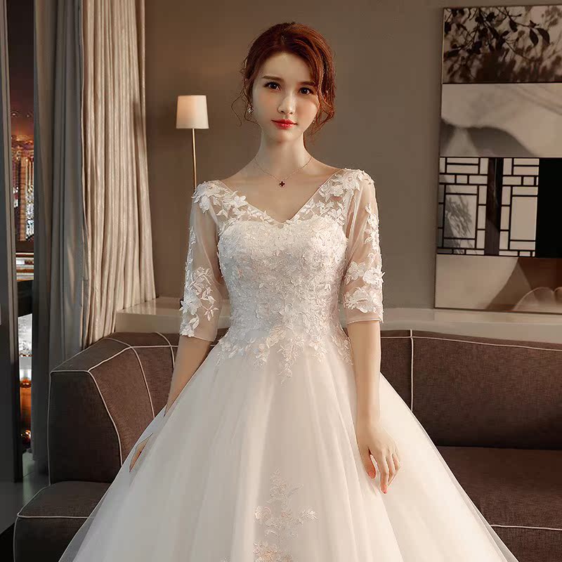 主婚纱礼服2019新款女新娘高腰孕妇抖音森系轻一字肩拖尾大码显瘦|msdalam kategori Butik wanita / wanita, perkahwinan/Cheongsam/pakaian, perkahwinan - dari Buy2taobao.com untuk memberikan perkhidmatan ejen Taobao profesional membeli