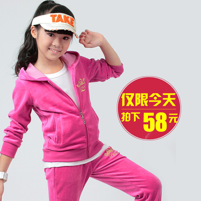 女童秋装套装2018新款两件套儿童运动金丝绒中大童天鹅绒小孩衣服