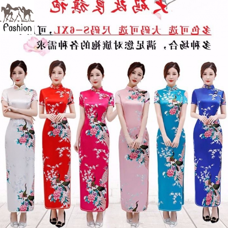 新款旗袍2019新款女夏装妈妈大码改长款短袖开叉复古舞台演出服|ruв категории Женская одежда, Cвадебные платья, платье/вечернее платье - от Buy2taobao.com для оказания профессиональной услуги покупки агента Taobao