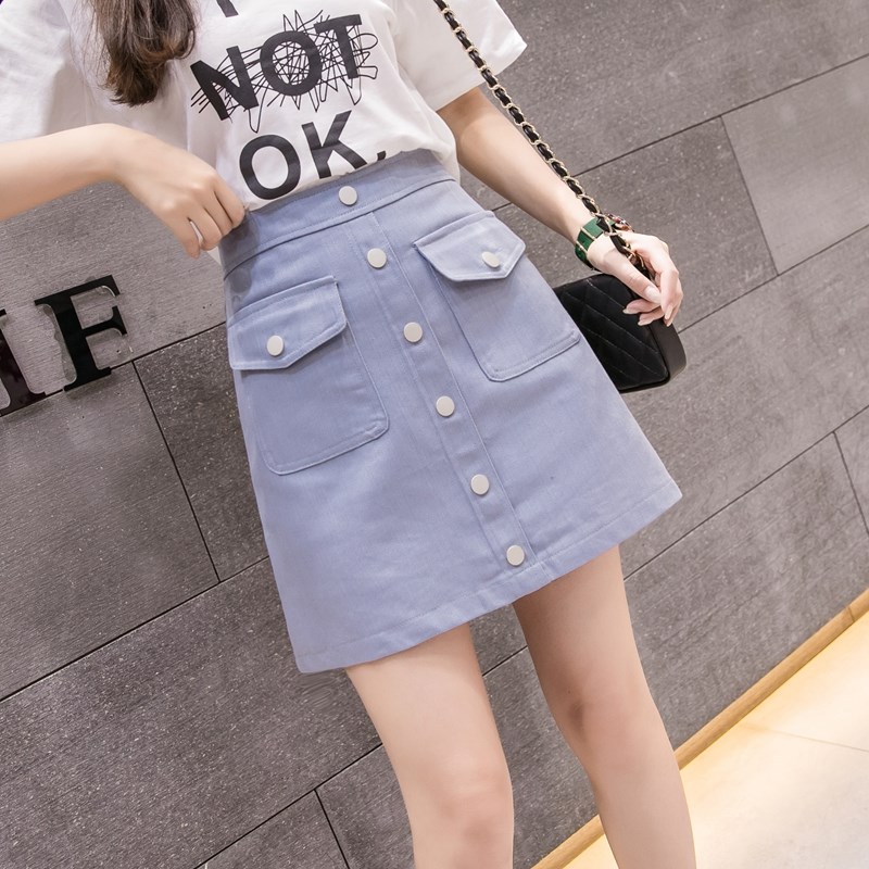 2019 summer new pattern Korean Edition Paige Versatile Double pockets Single breasted Short skirt Emptied skirtin the Women's clothing/Boutique , Skirts category - from Buy2taobao.com to provide professional Taobao agent buy service