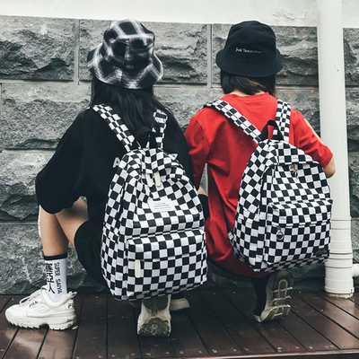 chic书包女韩版原宿ulzzang 高中学生潮背包学院风格子ins双肩包