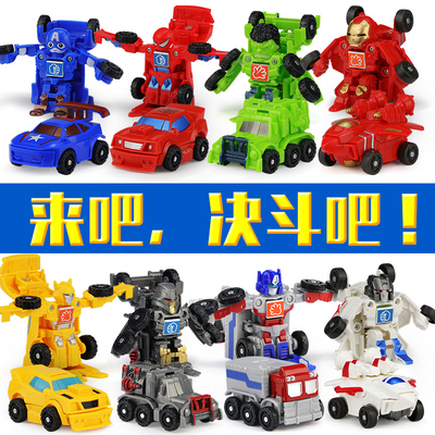 一步变形碰碰金刚小汽车机器人模型一键撞击自动变身男玩具非摇控