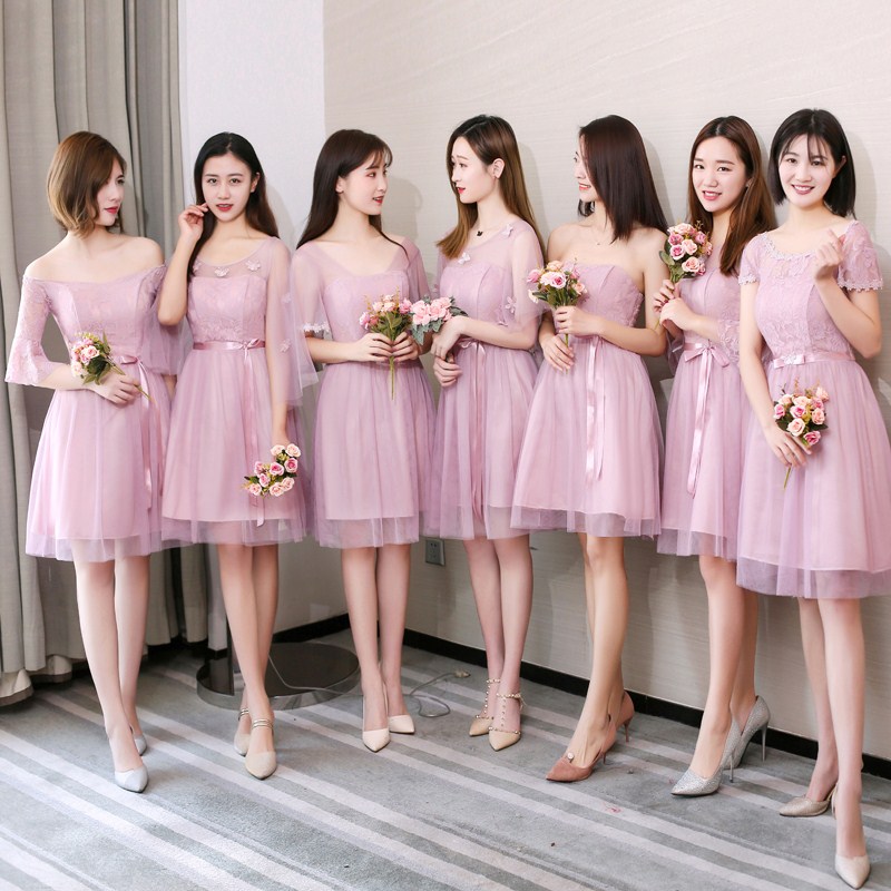 Bridesmaid dress woman 2018 new pattern Korean Edition Sister group Bean paste color Show thin Self cultivation one word fairy Jacobs Short skirtin the Women's clothing/Boutique , Wedding/Cheongsam/Formal dress , Formal dress/Evening category - from Buy2taobao.com to provide professional Taobao agent buy service