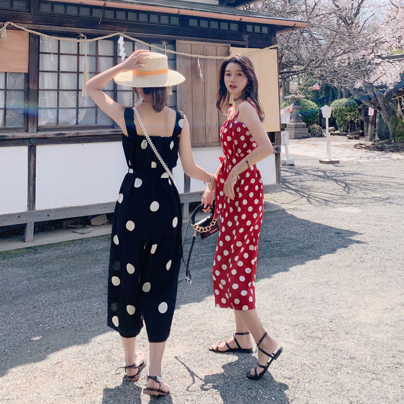 波点吊带连体裤女夏高腰韩版2019新款宽松圆点漏肩九分阔腿连衣裤在类目 女装/女士精品, 裤子, 休闲裤中 - 来自Buy2taobao.com提供专业的淘宝代购服务