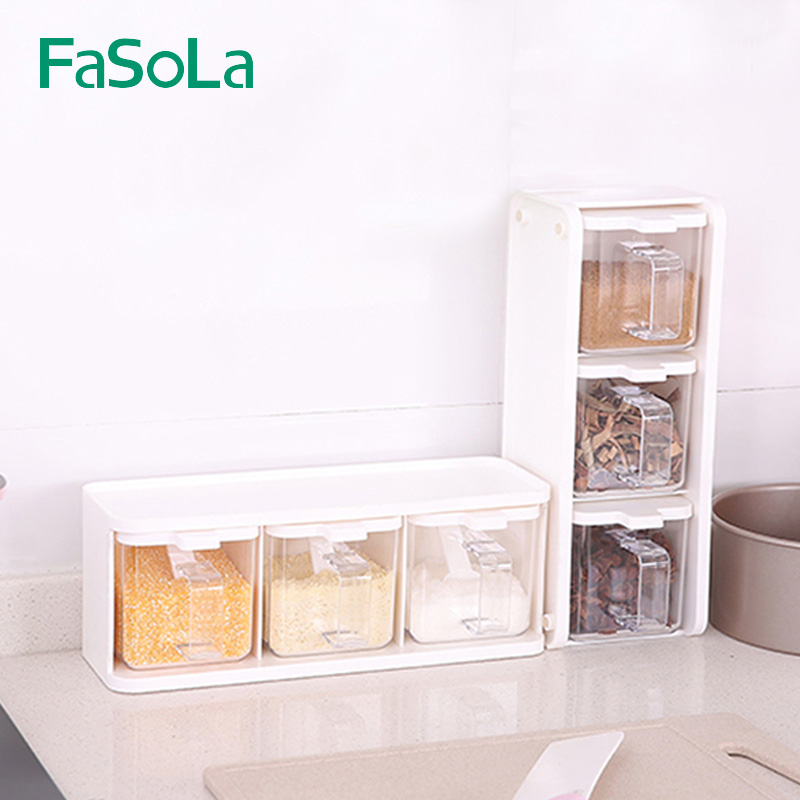 FaSola创意厨房用品调味罐套装塑料调料盒立式盐罐糖罐调料收纳盒在类目 厨房/烹饪用具, 厨用小工具/厨房储物, 储物瓶罐/厨房储物器皿, 调味瓶罐中 - 来自Buy2taobao.com提供专业的淘宝代购服务